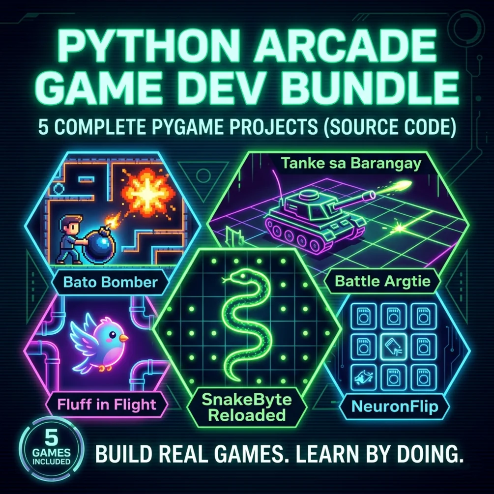 Python Arcade Game Dev Bundle — 5 Complete Pygame Projects (Source Code Bundle)